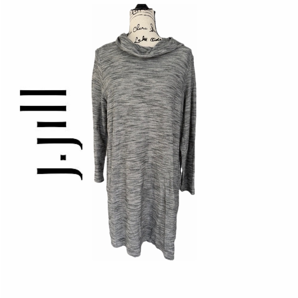 J.Jill Pure Jill Dress Tunic Knitted Cowl Neck Pockets Sz M Gray NORMCORE
